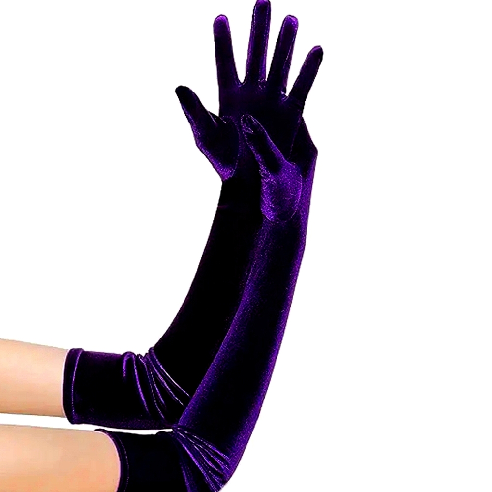 Beloved Millinery Luxurious Long Purple Velvet Opera Length Gloves